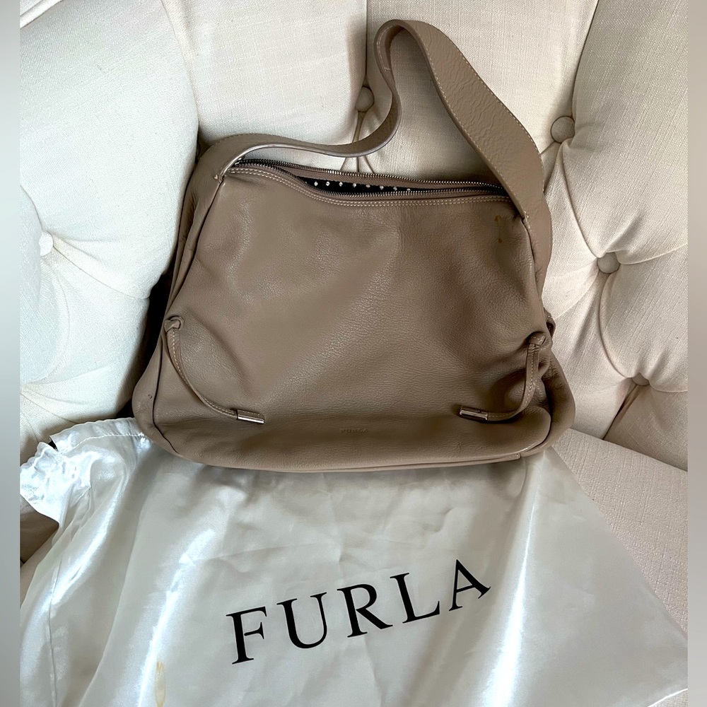Furla • Leather Shoulder Bag w/ Dust Bag • Taupe